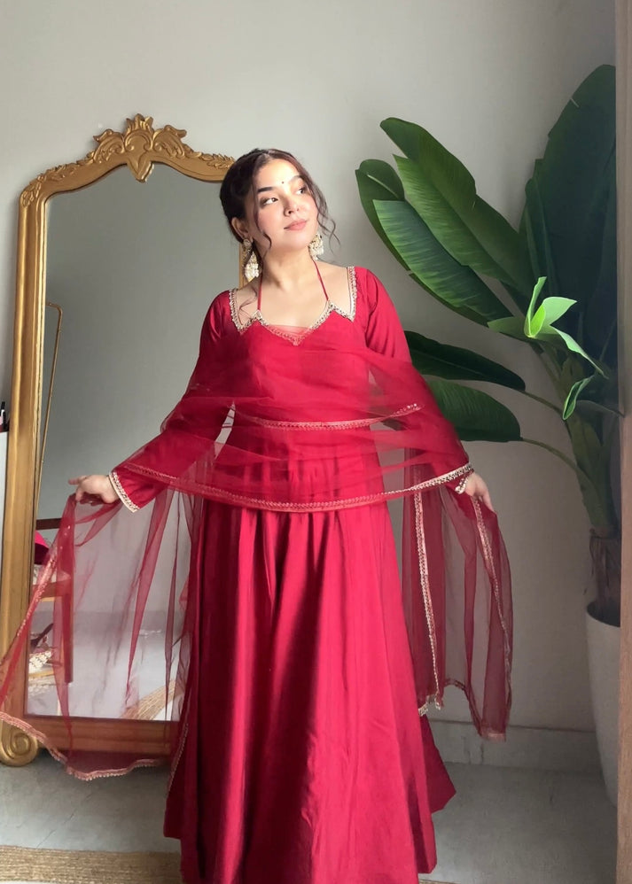 Designer Anarkali Suit with Mirror Lace Dupatta for Wedding Wear