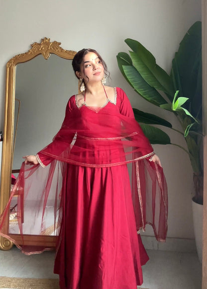 Designer Anarkali Suit with Mirror Lace Dupatta for Wedding Wear