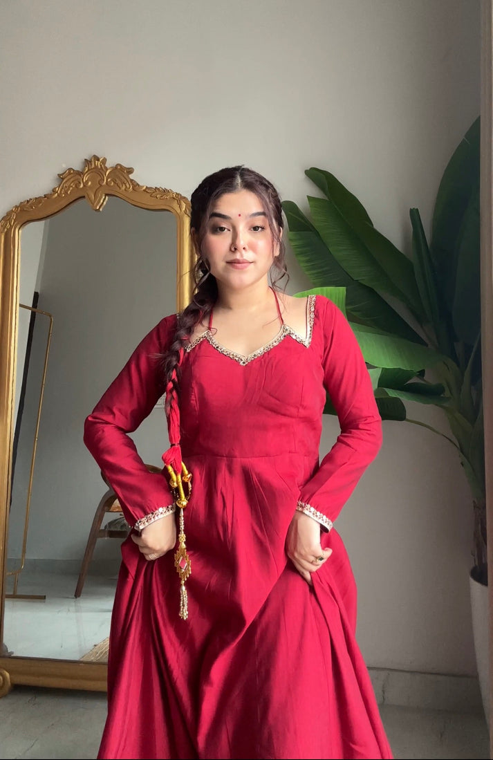 Designer Anarkali Suit with Mirror Lace Dupatta for Wedding Wear