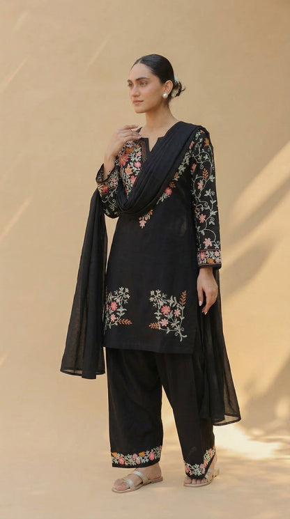 Designer Black Kurta Set with Aari Embroidery | Festive & Daily Wear for Women