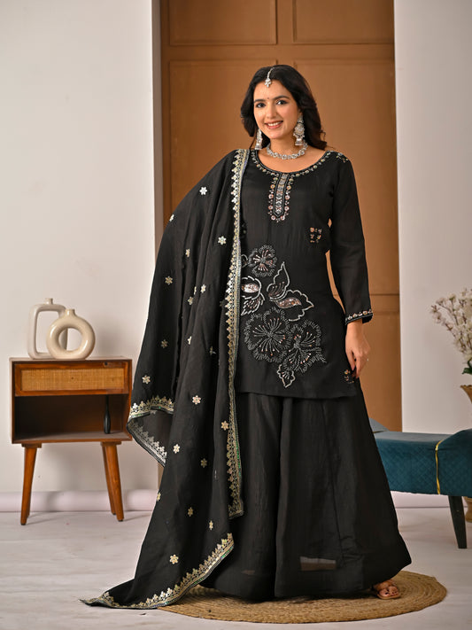 Elegant NC Vichitra Silk Kurta Sharara Set