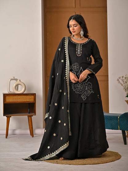 Elegant NC Vichitra Silk Kurta Sharara Set