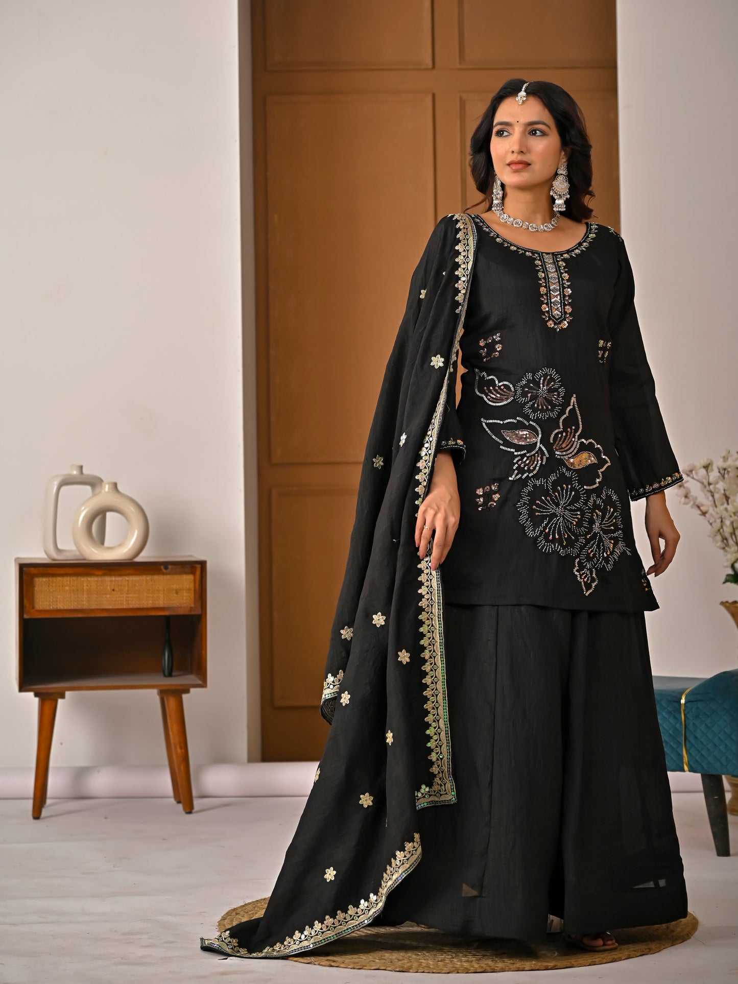 Elegant NC Vichitra Silk Kurta Sharara Set