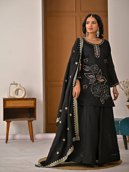 Elegant NC Vichitra Silk Kurta Sharara Set