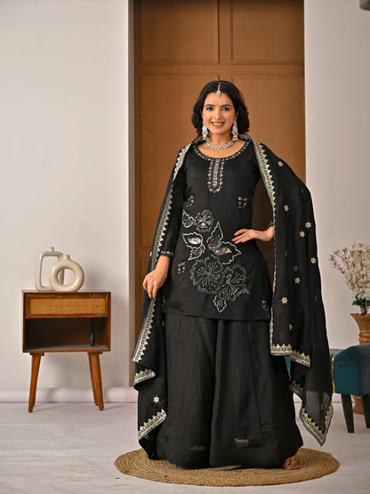 Elegant NC Vichitra Silk Kurta Sharara Set