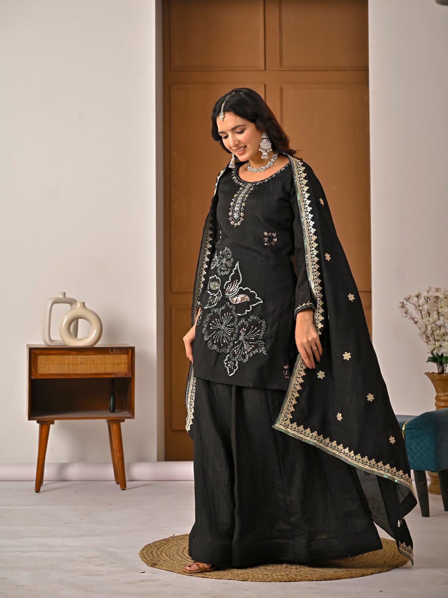 Elegant NC Vichitra Silk Kurta Sharara Set