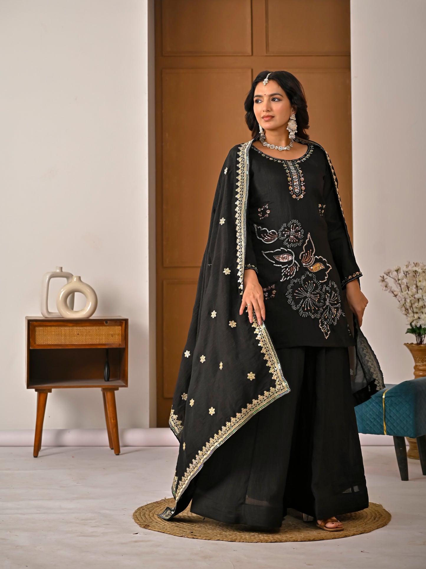 Elegant NC Vichitra Silk Kurta Sharara Set