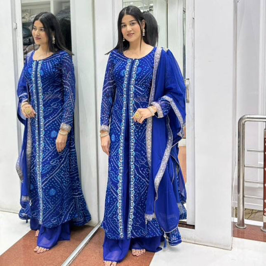 Elegant Faux Georgette Anarkali Kurti Palazzo Set with Embroidered Dupatta