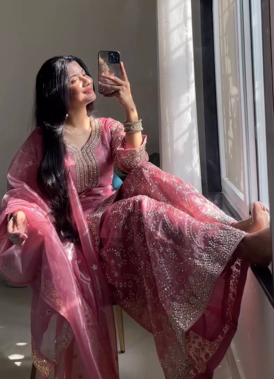 Royal Gmy Silk Heavy Embroidered Palazzo Suit Set