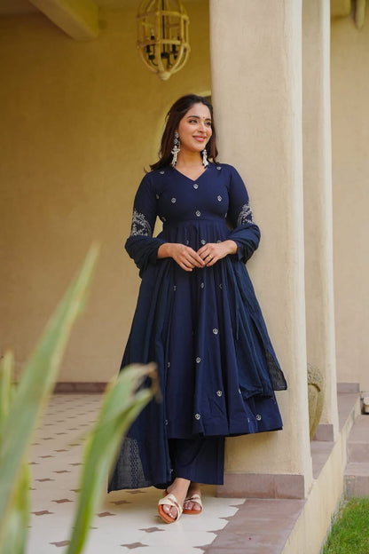 Women's Heavy Roman Silk Embroidered Anarkali Suit Set with Palazzo & Dupatta