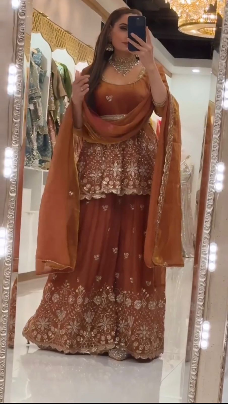 Luxury Party Wear Fendy Silk Sharara Palazzo Suit Set