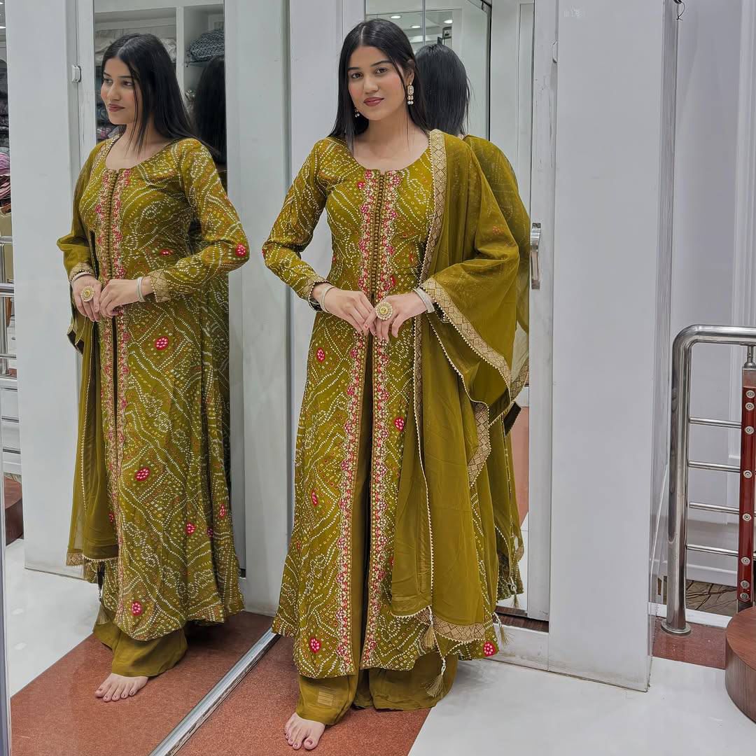Elegant Faux Georgette Anarkali Kurti Palazzo Set with Embroidered Dupatta