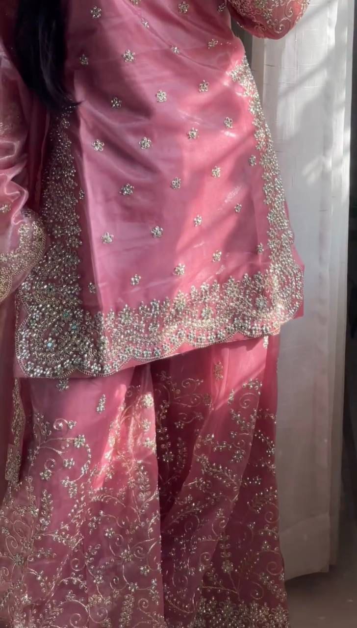 Royal Gmy Silk Heavy Embroidered Palazzo Suit Set
