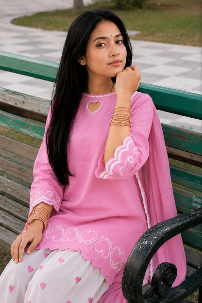 Pink Heart Designer Farshi Salwar Suit is a beRoman Cotton, a luxurious Heavy Cwith beautyCambric Cot, this outfit