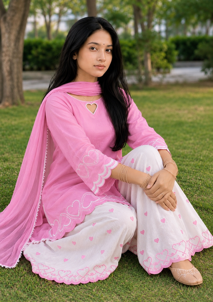 Pink Heart Designer Farshi Salwar Suit is a beRoman Cotton, a luxurious Heavy Cwith beautyCambric Cot, this outfit