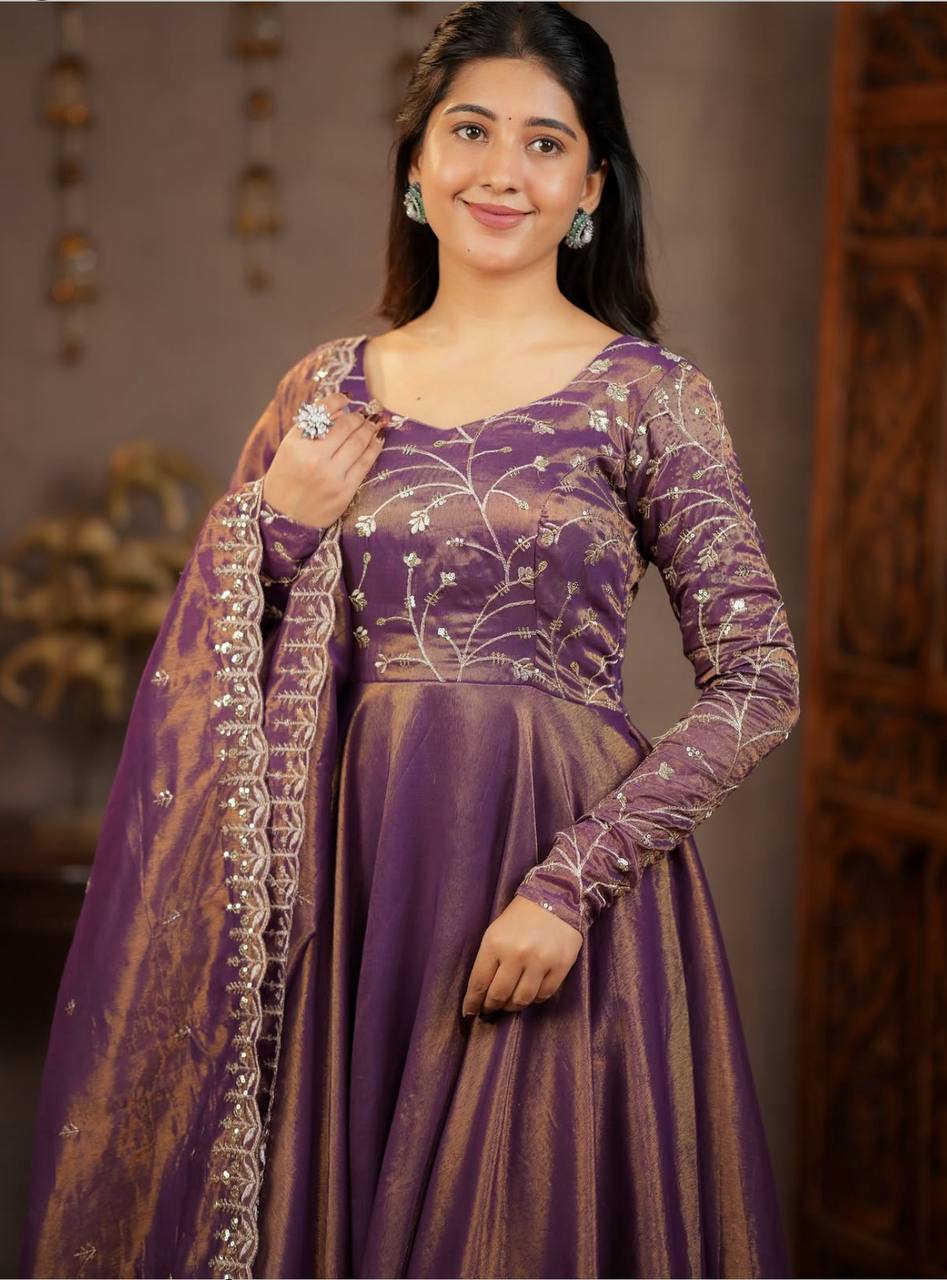 Cosmos silk Anarkali suit with embroidered dupatta for festive wear