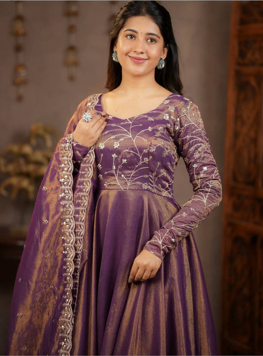 Cosmos silk Anarkali suit with embroidered dupatta for festive wear