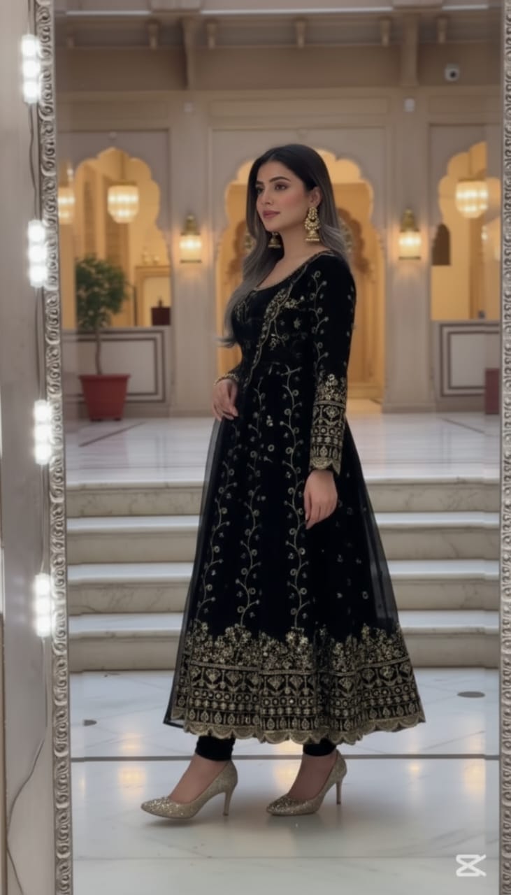 Embroidered black Anarkali ethnic wear