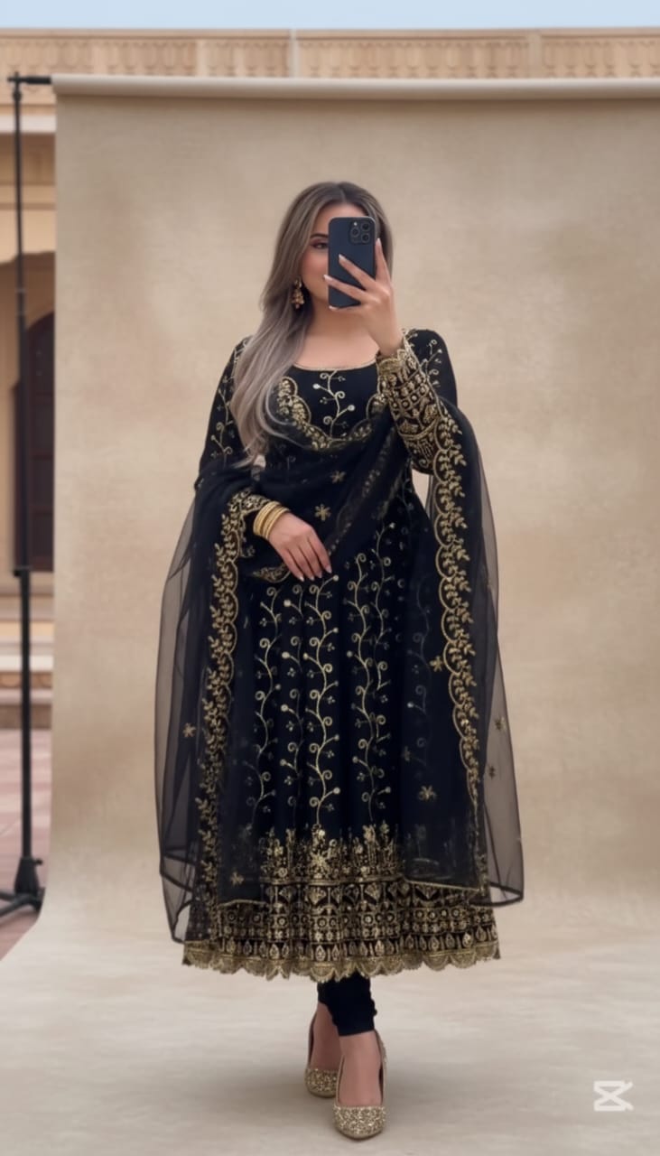 Black designer Anarkali dress for party wear