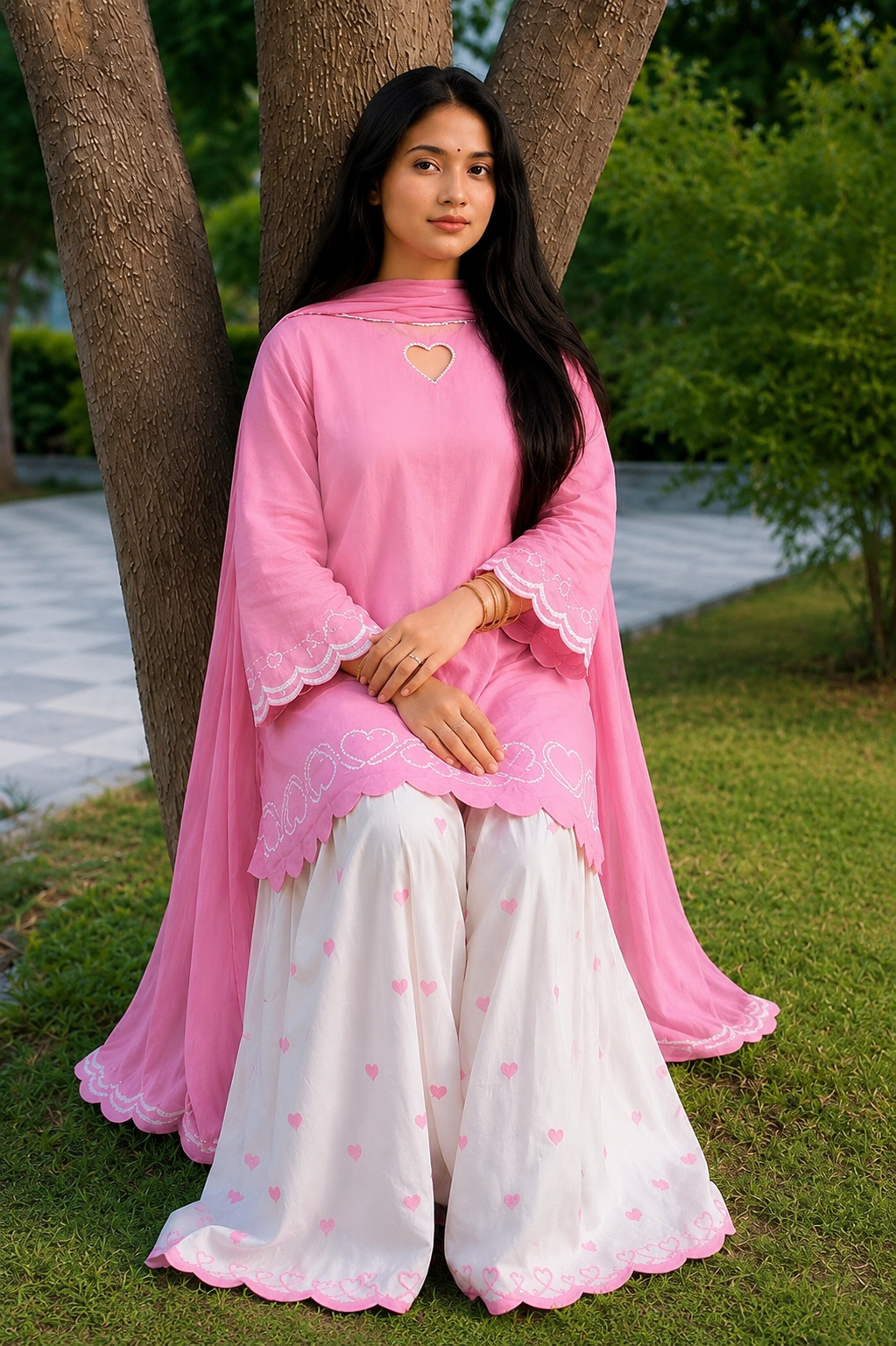 Pink Heart Designer Farshi Salwar Suit is a beRoman Cotton, a luxurious Heavy Cwith beautyCambric Cot, this outfit