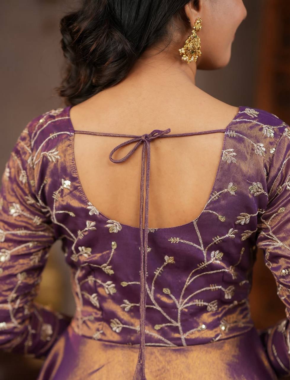 Back view of Heavy Cosmos Silk Anarkali suit with elegant embroidery