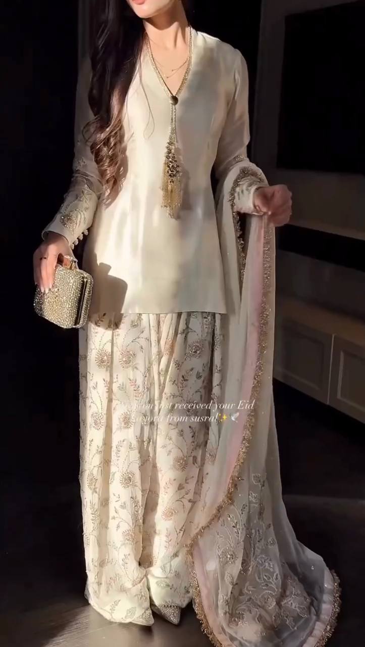 Cream anarkali suit back view stylish traditional wear for women