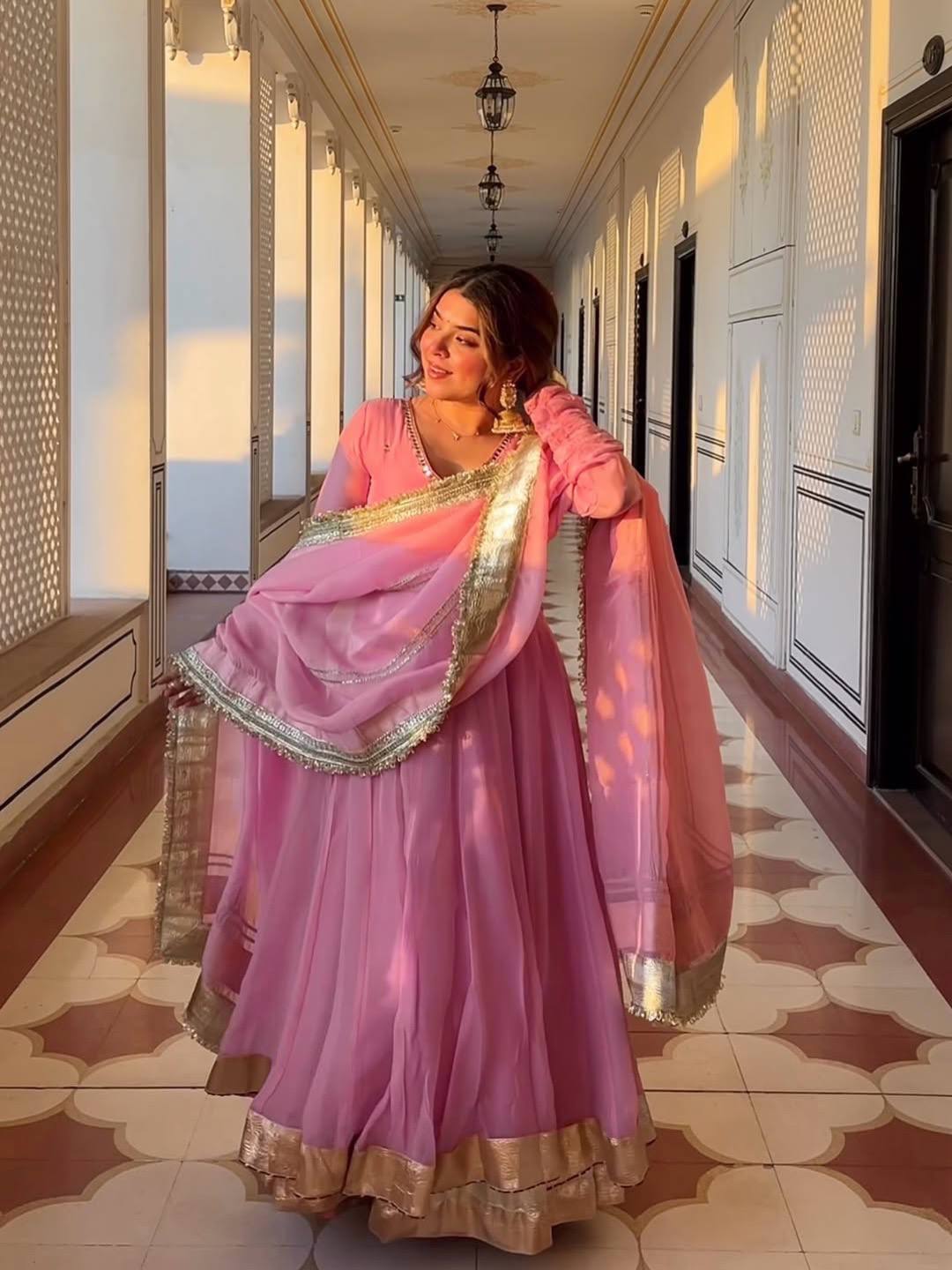 Designer Anarkali suit with organza dupatta and micro cotton inner