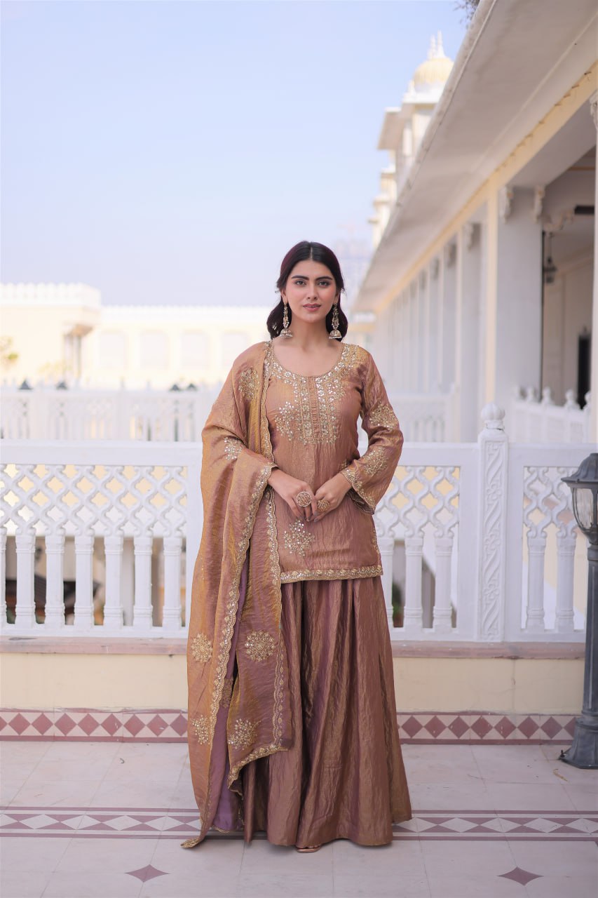 Designer dupatta with cutwork lace border on kurti sharara set