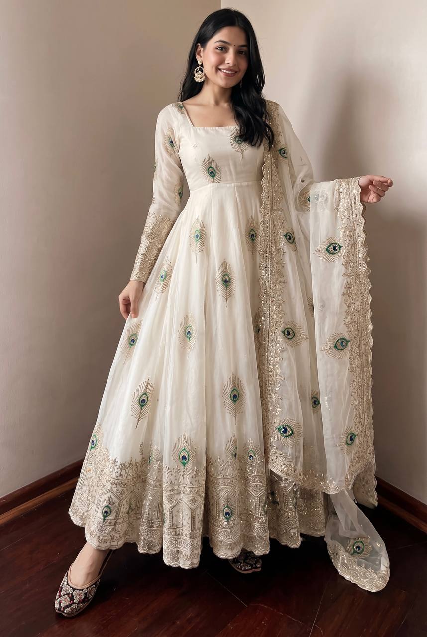 Exclusive designer Fendy silk gown with heavy sequence embroidery work
