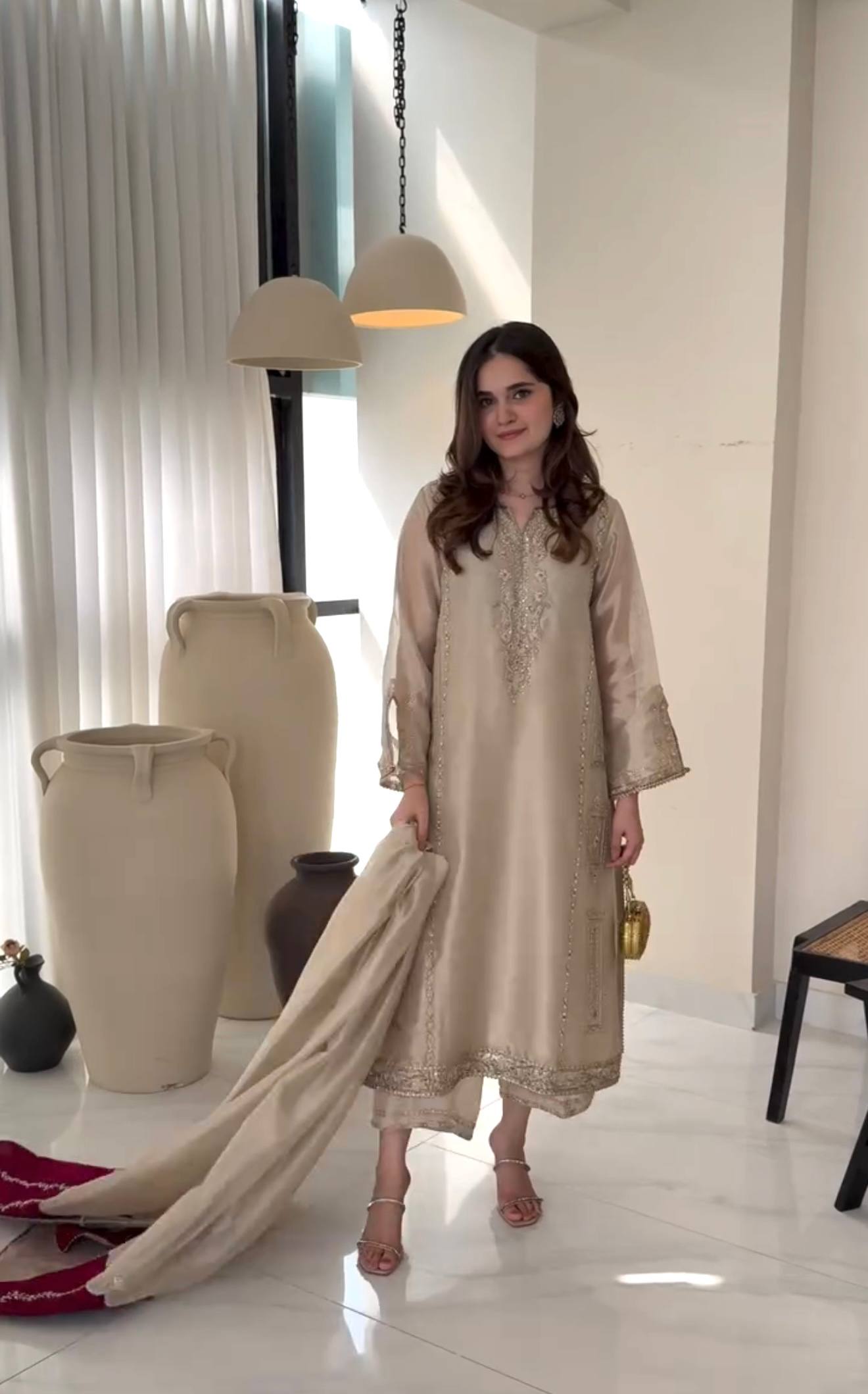 Designer Pure Gmy silk kurta palazzo set – elegant party and wedding wear look