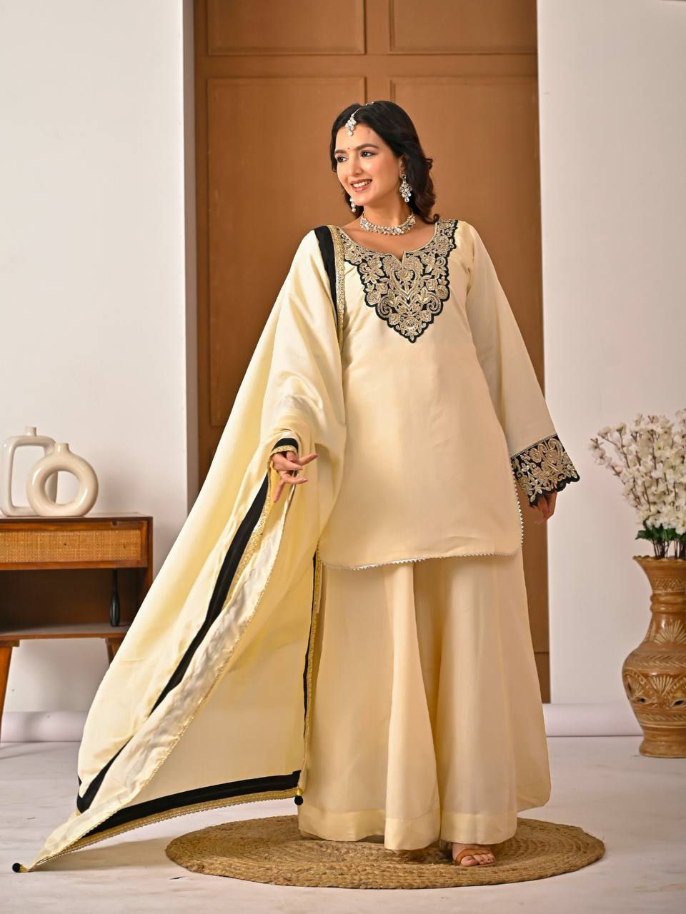 Designer Roman silk sharara suit complete set look