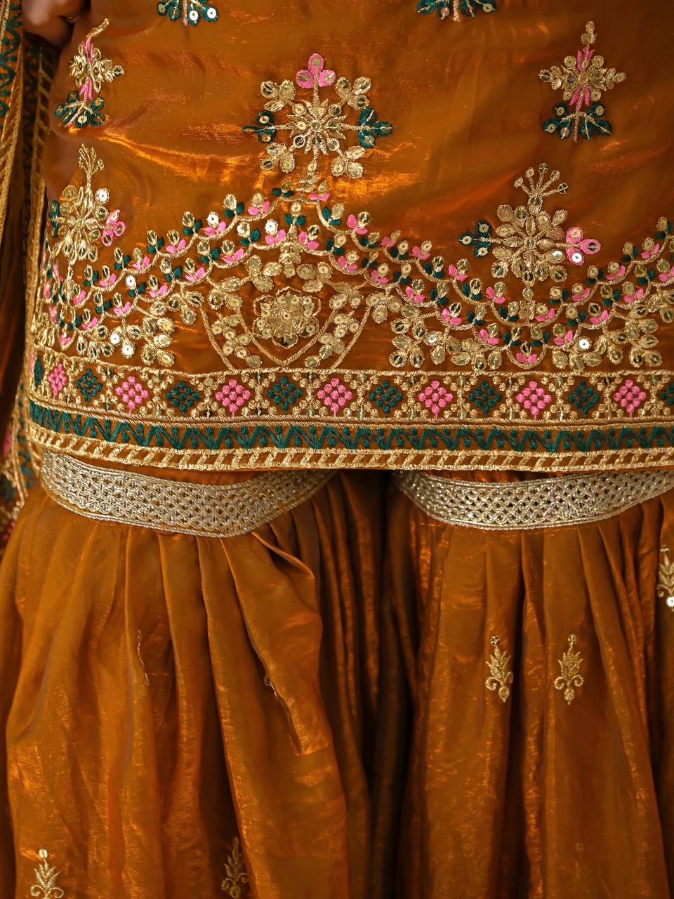 Designer sharara palazzo style suit in heavy fandy silk fabric