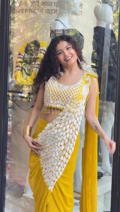 Latest Designer Ready to Wear Saree in Faux Georgette with Heavy Embroidered Stylish Blouse – Trendy Party Wear & Wedding Collection