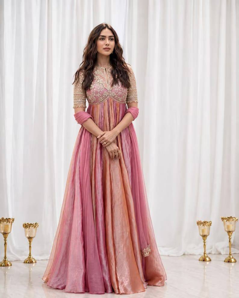 Dusty pink and peach gown with embroidery and bead work