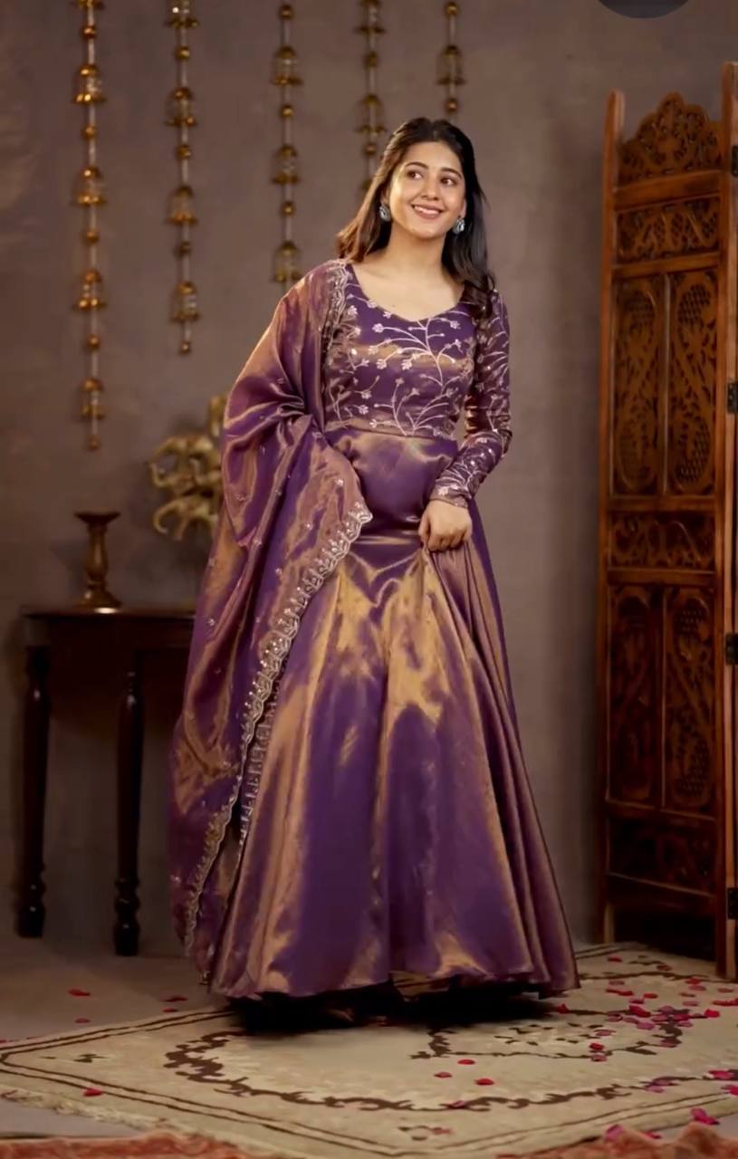 Full length embroidered Anarkali suit for women with 4 meter flair