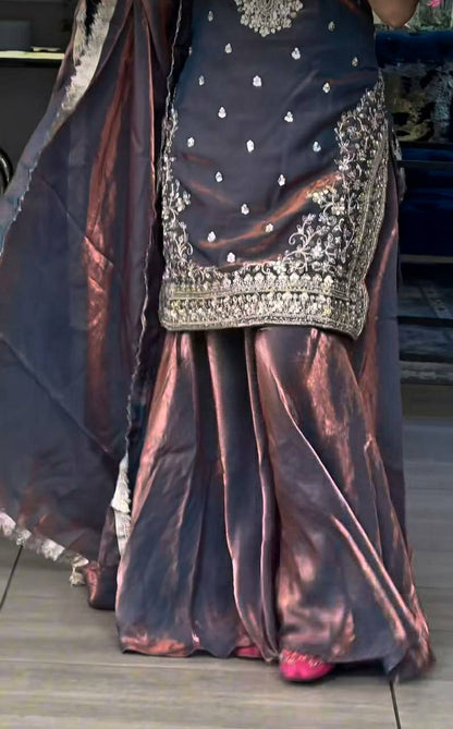 Embroidered Heavy Fandy Silk Sharara Suit with dupatta full look party wear for women