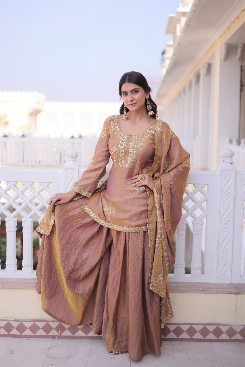 Embroidered kurti sharara set for festive and wedding wear full look