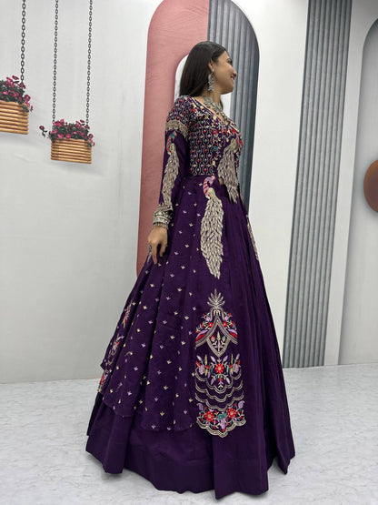 Heavy embroidered Vichitra lehenga showing 3.5 meter full flair