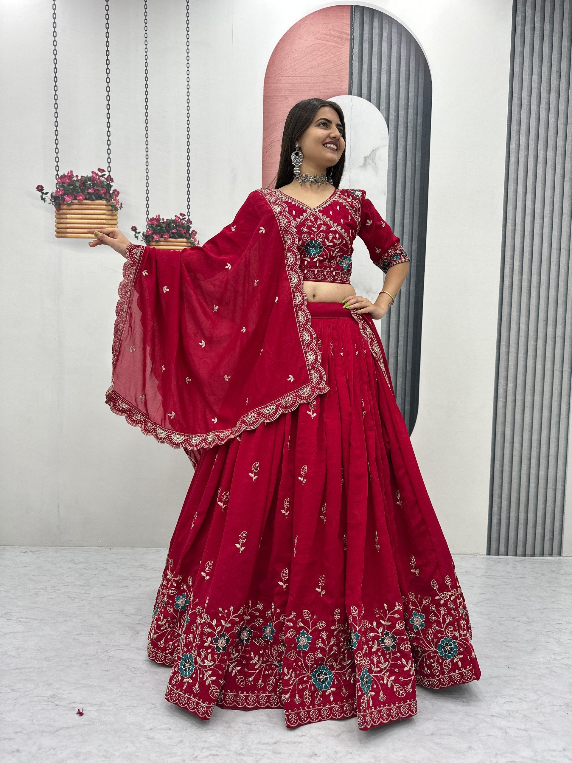Beautiful embroidered wedding lehenga choli set for women