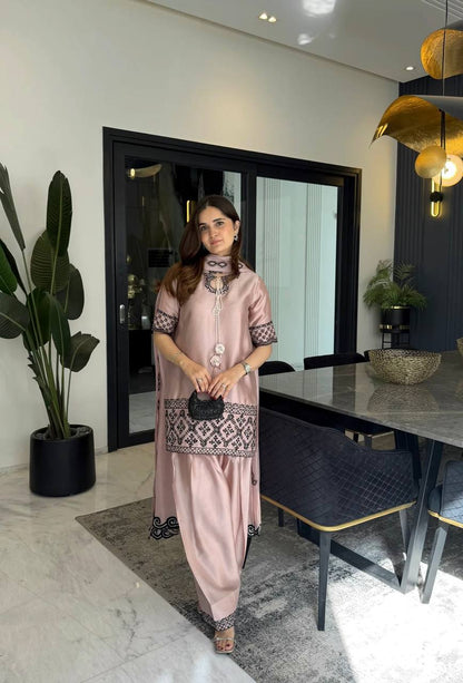 Stylish farshi salwar in crepe silk with embroidery and canvas belt design