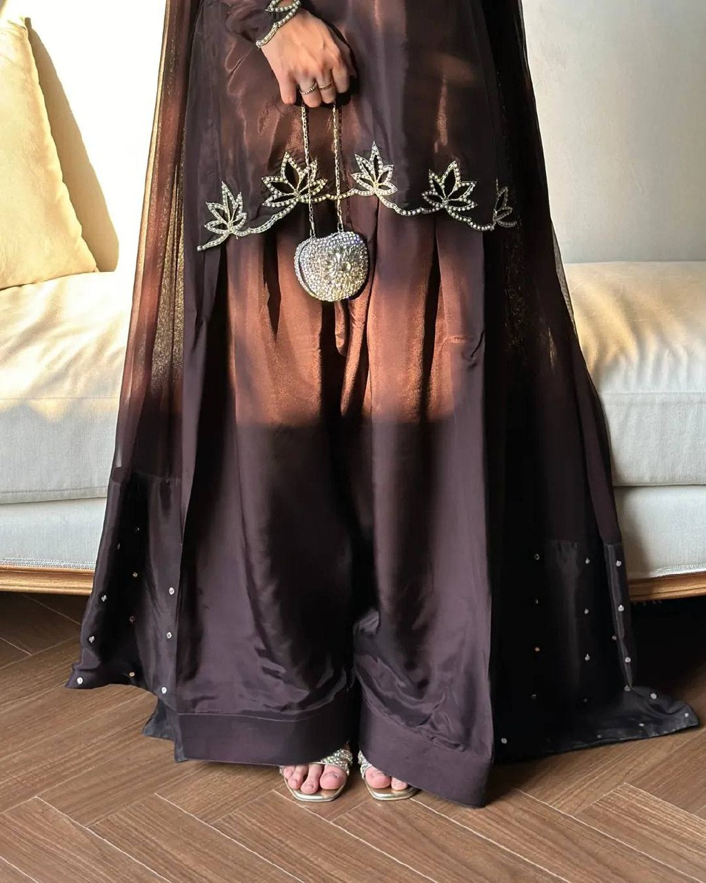 Heavy natural crepe farshi salwar with stylish flare and comfortable fit