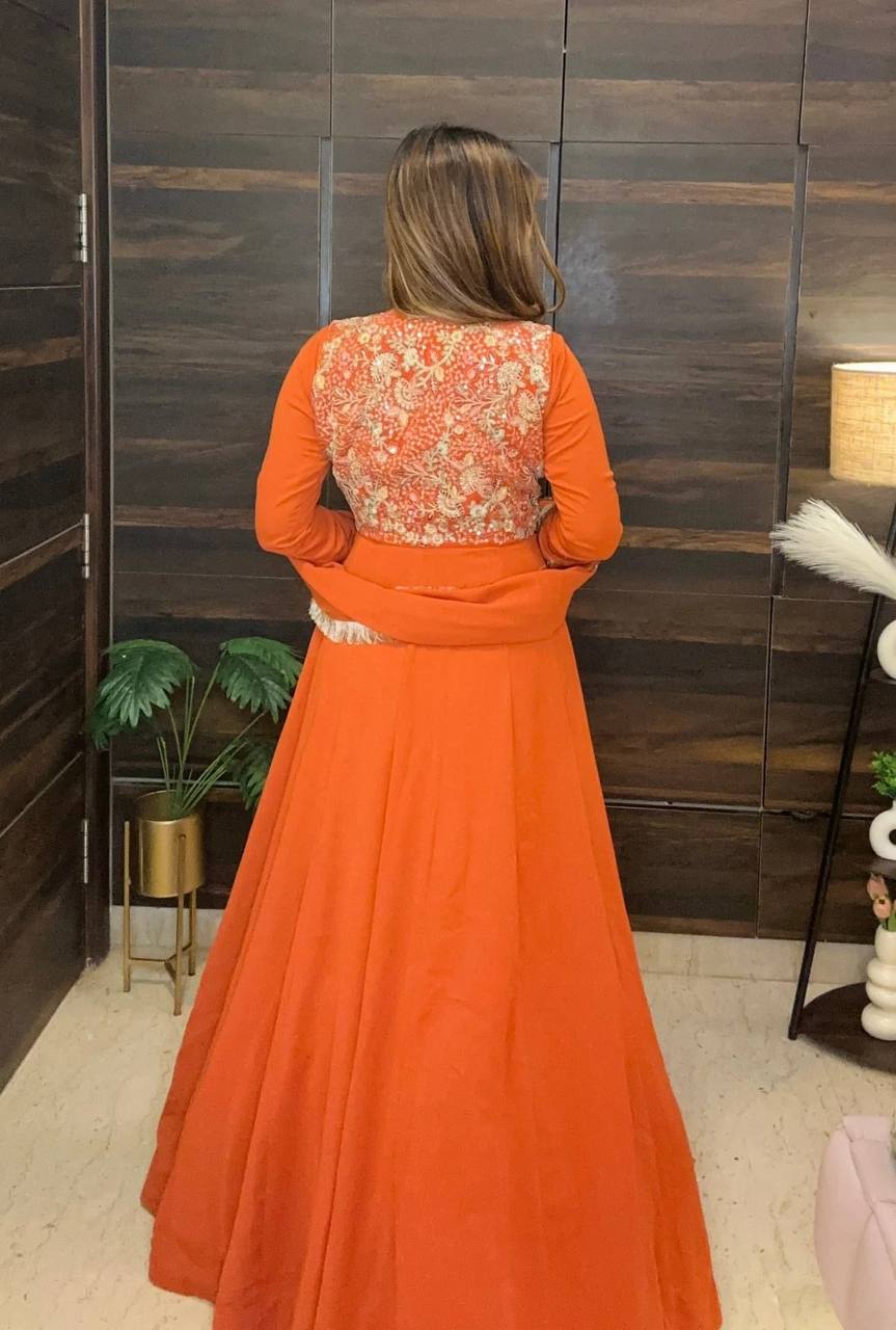 Faux Georgette dupatta with multi-needle embroidery work and fancy lace border detail