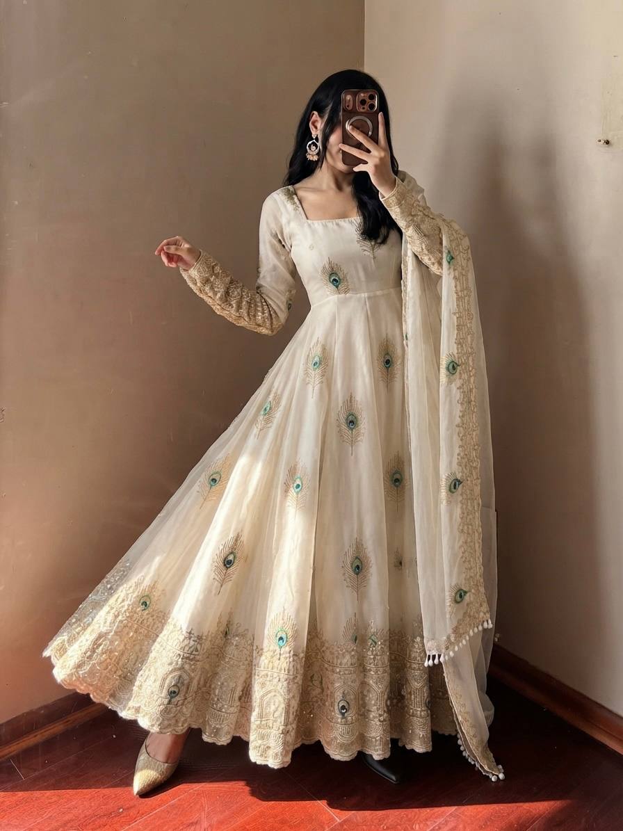 Fendy silk designer gown for wedding, festive and party wear