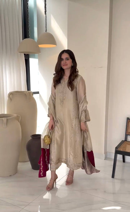 Festive wear Pure Gmy silk kurta palazzo set for women – Eid, Diwali & Navratri special