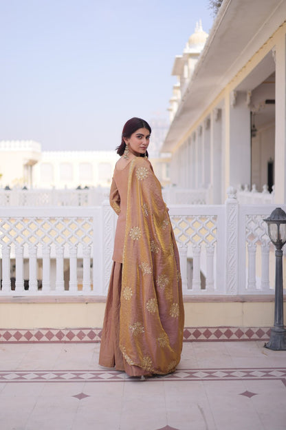 Festive wear kurti sharara set back view with full sleeves