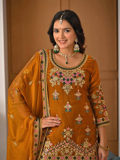 Festive wear sharara suit with full sleeves and embroidery work
