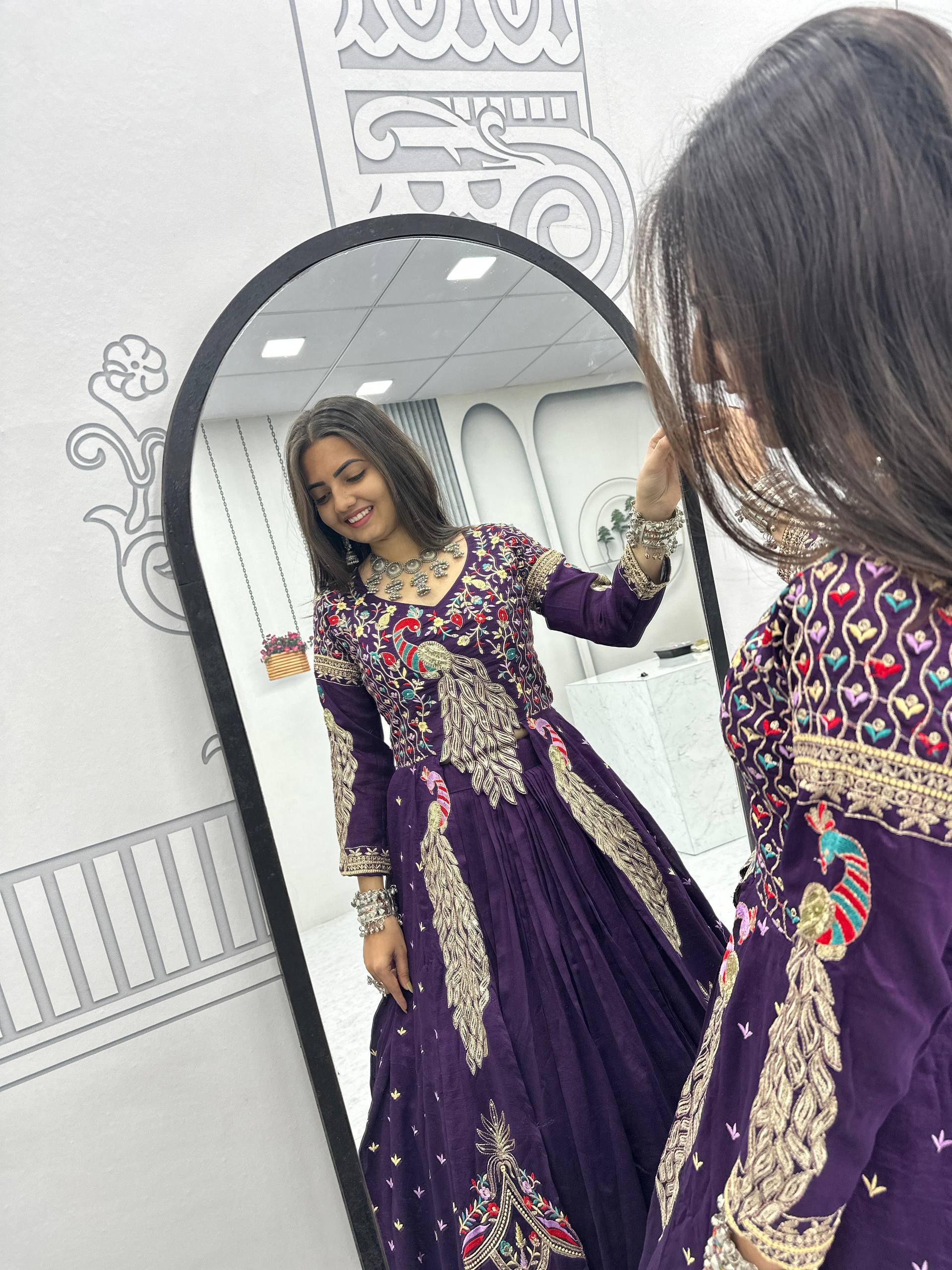 Festive wear pure Vichitra lehenga choli with heavy embroidery and sequence work