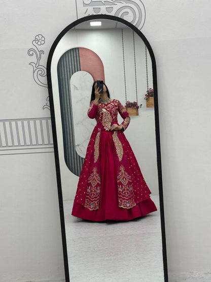 Fully stitched pink Vichitra lehenga set with micro cotton inner