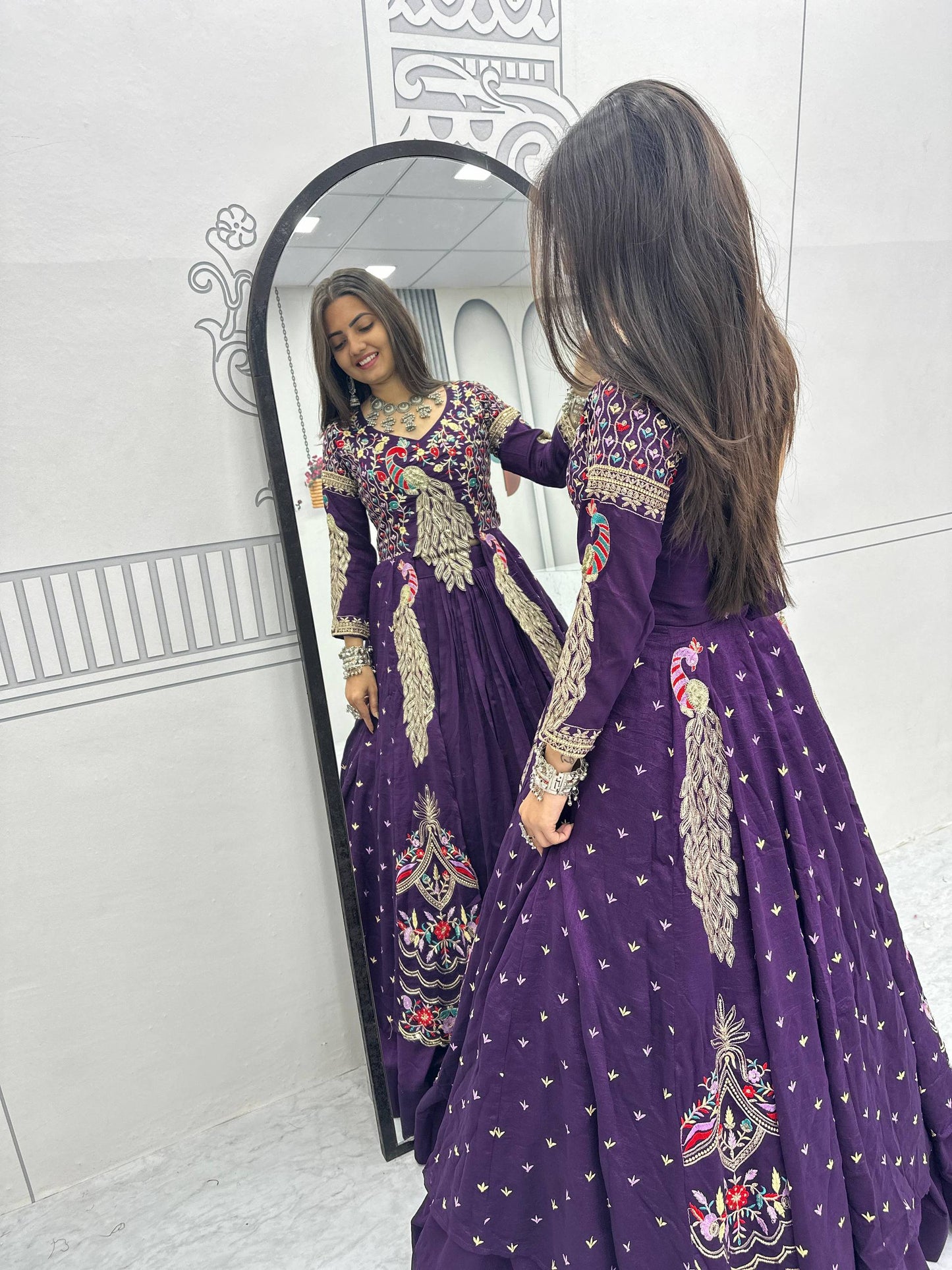 Fully stitched designer Vichitra lehenga set with micro cotton inner