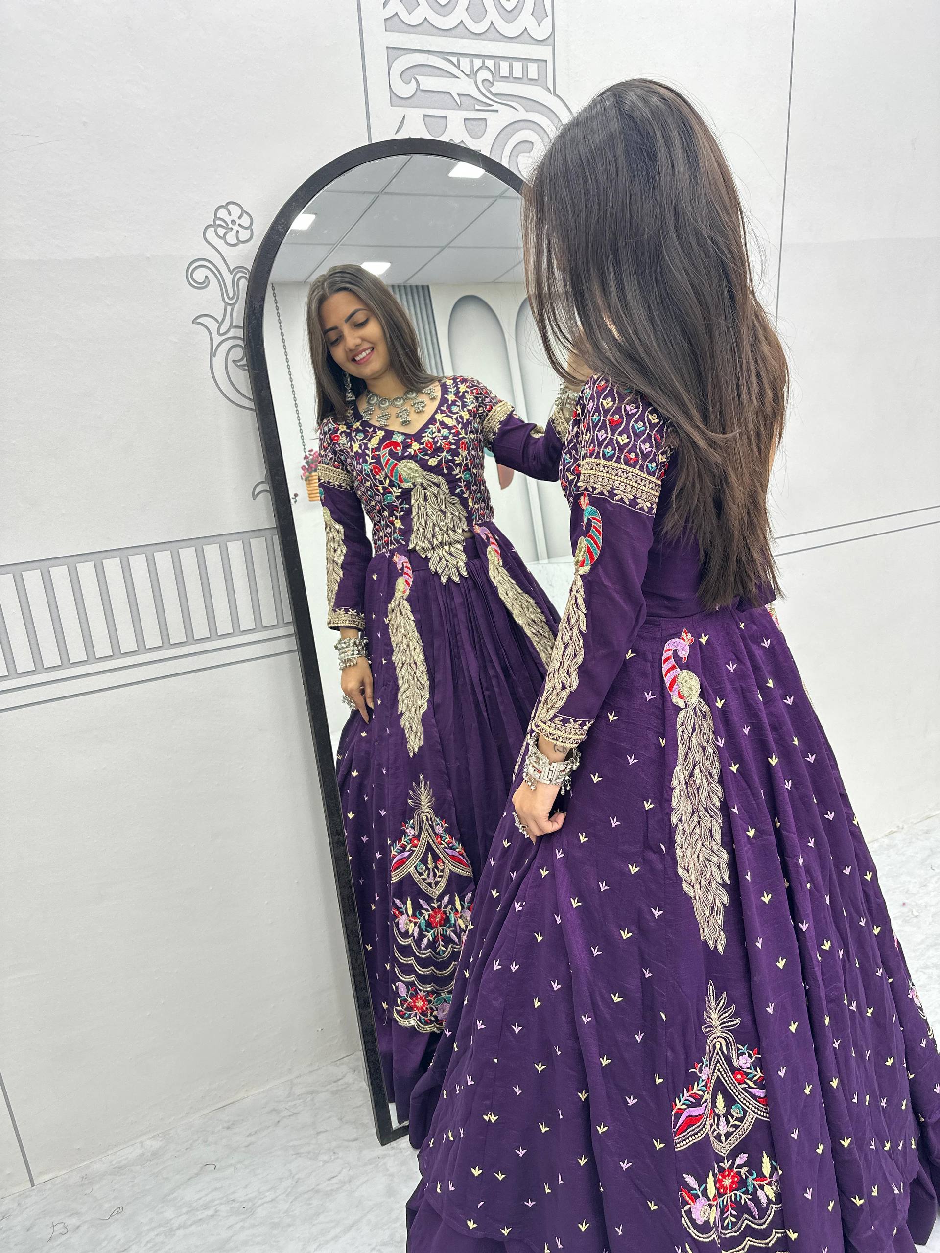 Fully stitched designer Vichitra lehenga set with micro cotton inner